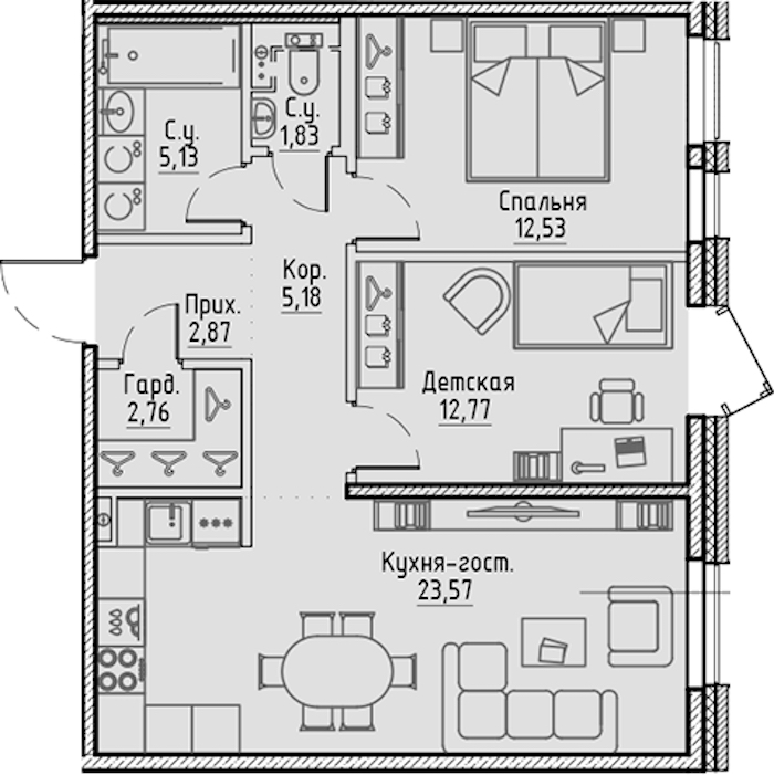 2-комнатная квартира 66.64 м², 6/10 эт., ЖК «LEGENDA Сампсониевский 32»